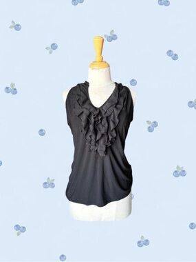On Carnaby Black Blouse with Ruffle Detail